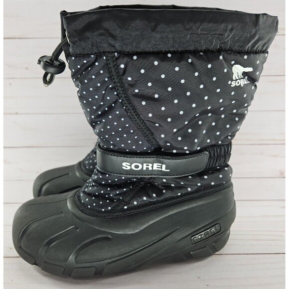 Sorel Other - Sorel Girls Flurry Print Boots Big Kids‎ Size 4 Black Polka Dots Adjustable